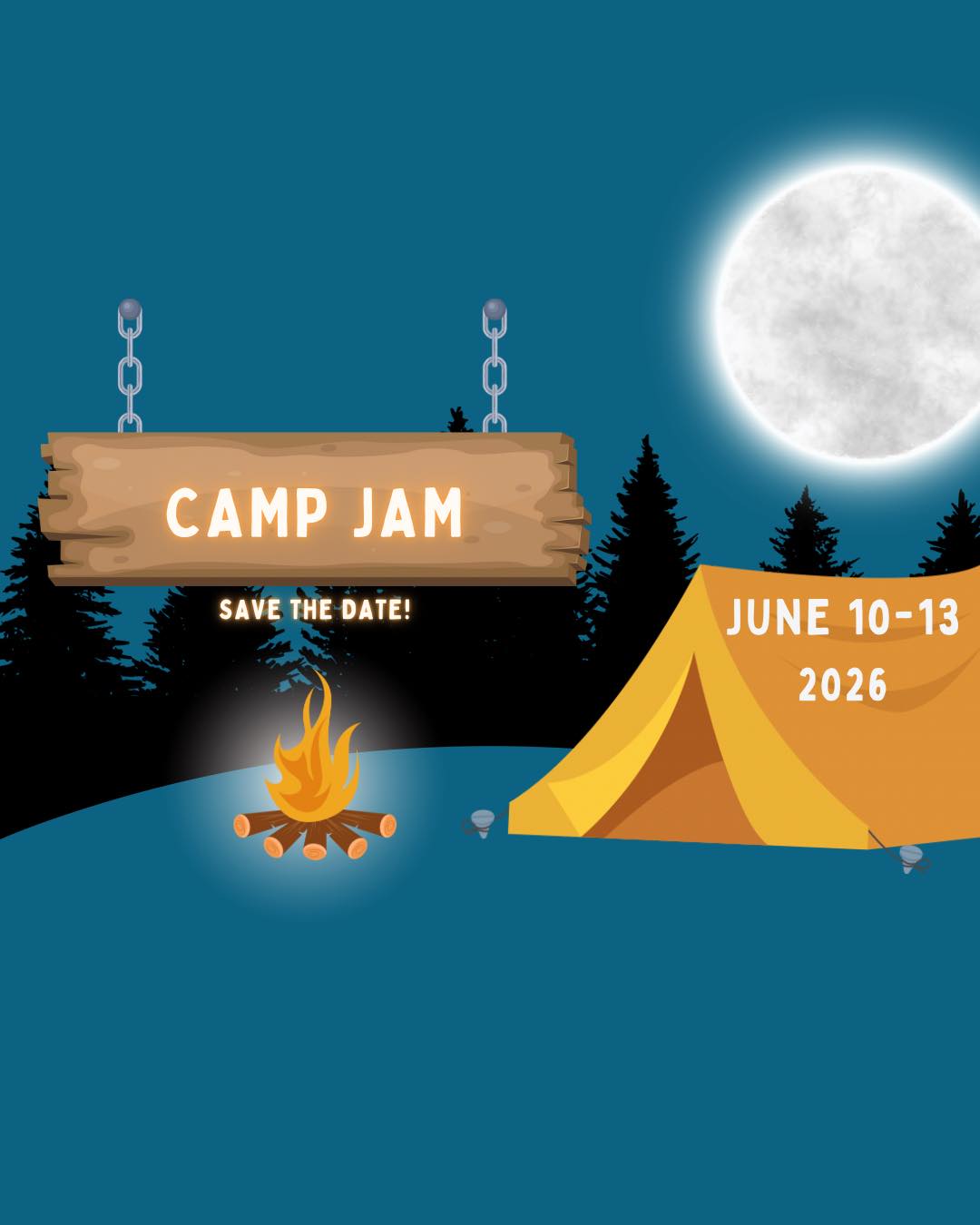 Camp JAM Save The Date graphic showing June 10-13, 2026